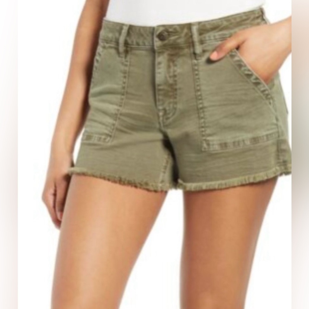 Vigoss Womens Denim Shorts Green Frayed Distressed Marley Mid Rise Cutoff 27 4/6